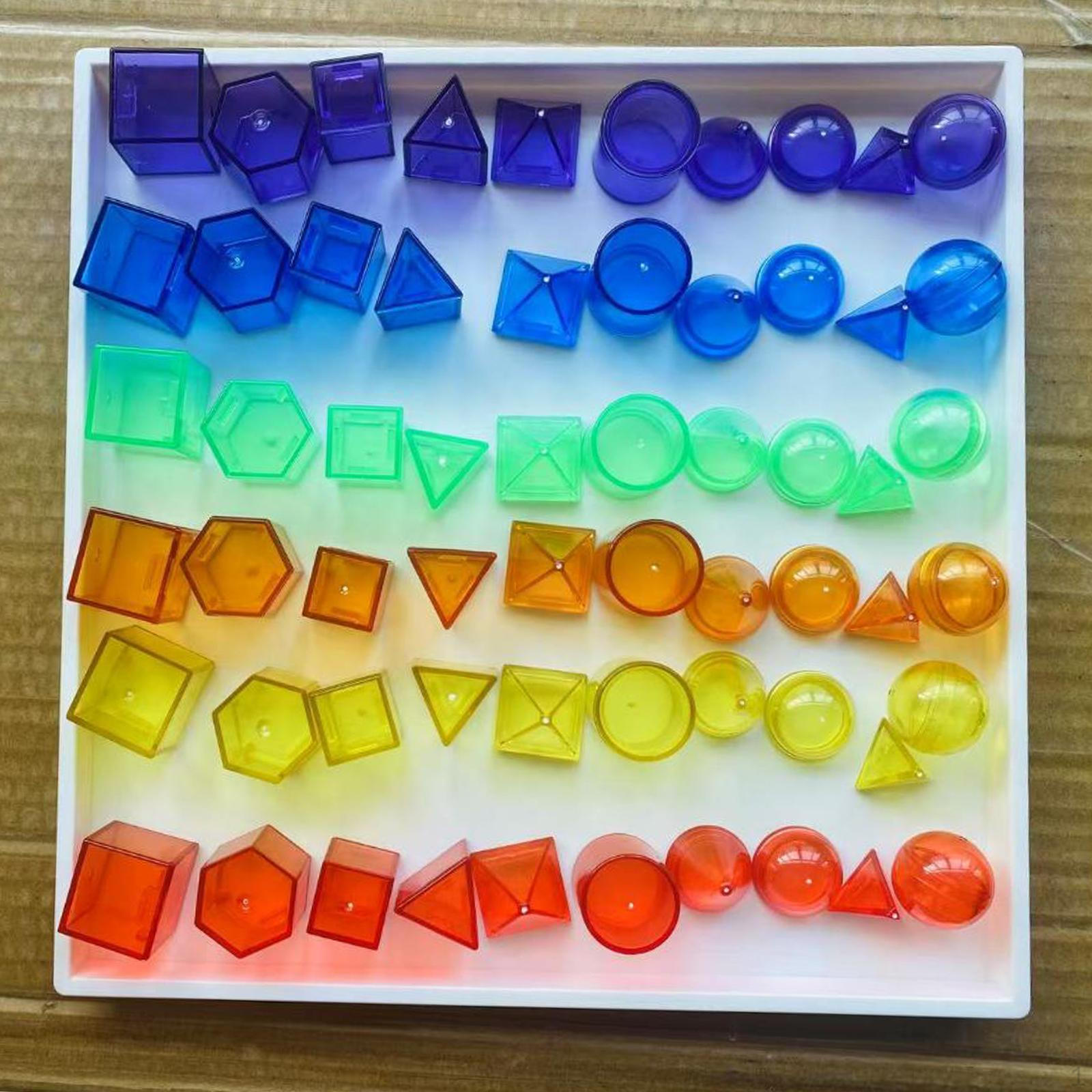 

100Pcs Geometric Solids Learning Toys Classroom Manipulatives Translucent Pattern Blocks for 3 Years