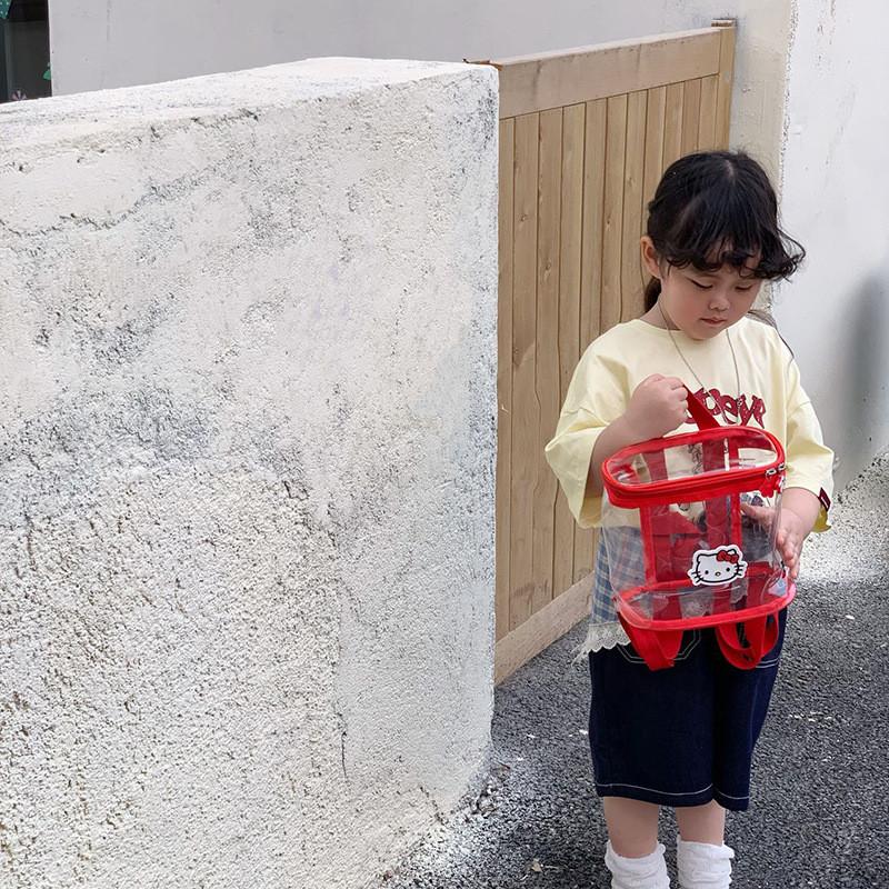 Hello Kitty Cat Pattern Transparent Kids Backpack With Breathable Pu Material For Kindergarten Children