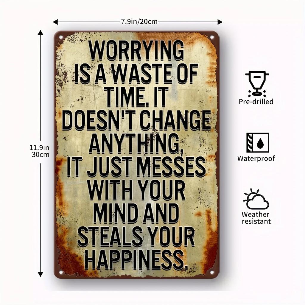 InspireSignCo Vintage "Less Worry, Live More" Iron Sign - Easy Mounted Wall Hanging Inspirational Decor for Man Cave