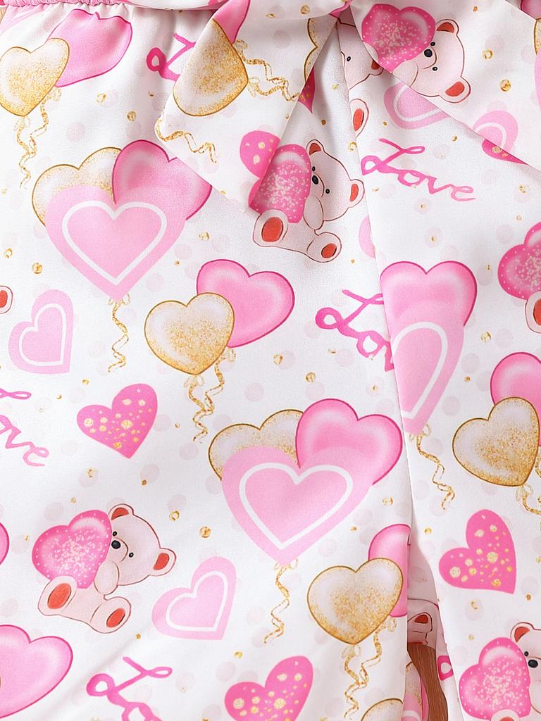 Girls' Little Doll Love Bear One-Piece Pants for Little Girls - Summer Style - Back Crossed Shoulder Straps - Tight Waist Design - One-Piece Pants