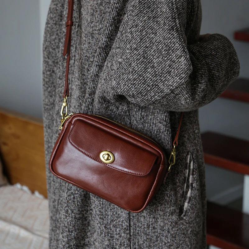 

Small-scale Single-shoulder Women s Bag, Simple Design, Elegant Style, Genuine Leather Crossbody Bag, Casual Style кавовий/коричневий