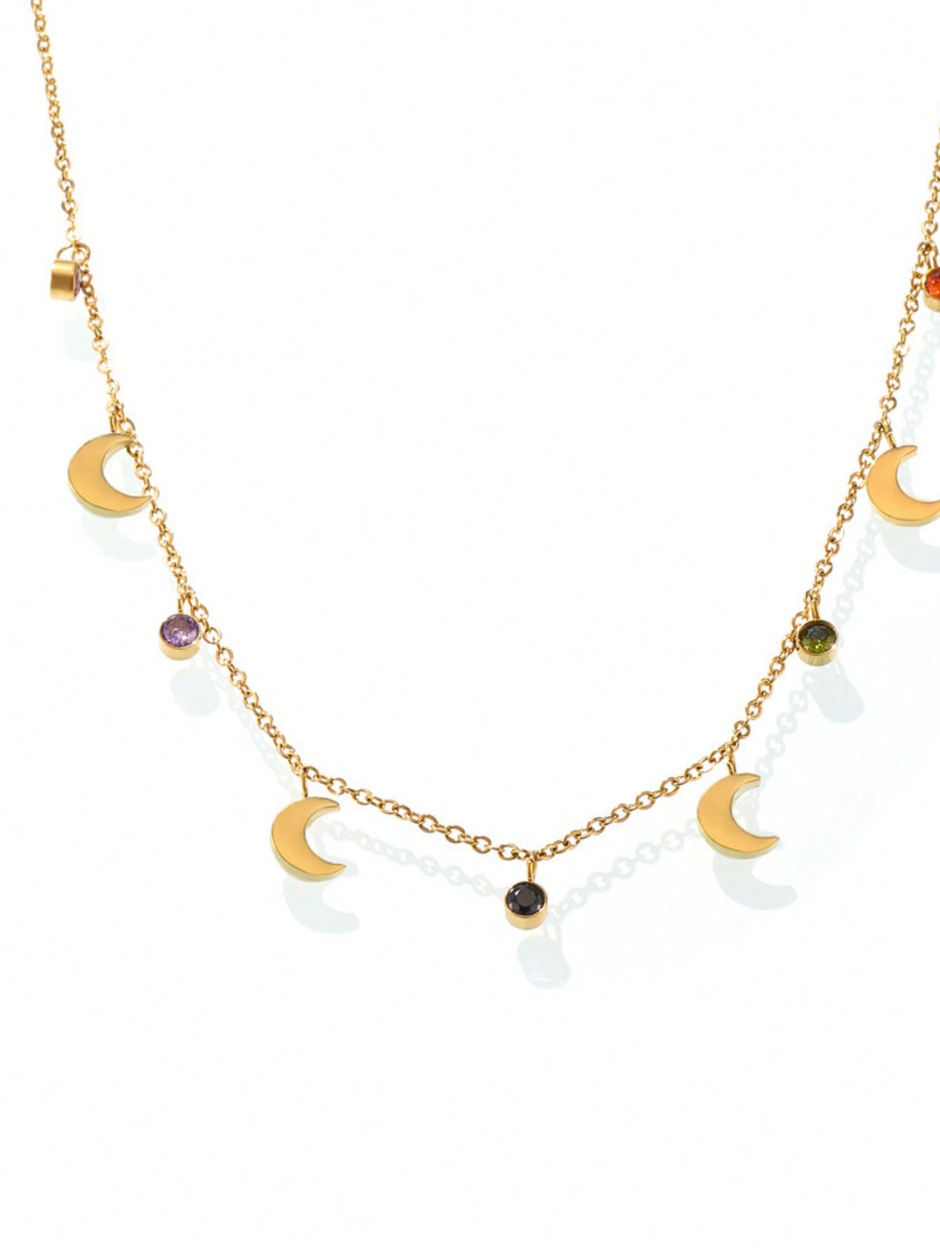 

1 шт. Изящное ожерелье-полумесяц из нержавеющей стали с покрытием из 18-каратного золота, с разноцветными стразами и кисточкой, уникальный дизайн, женские аксессуары