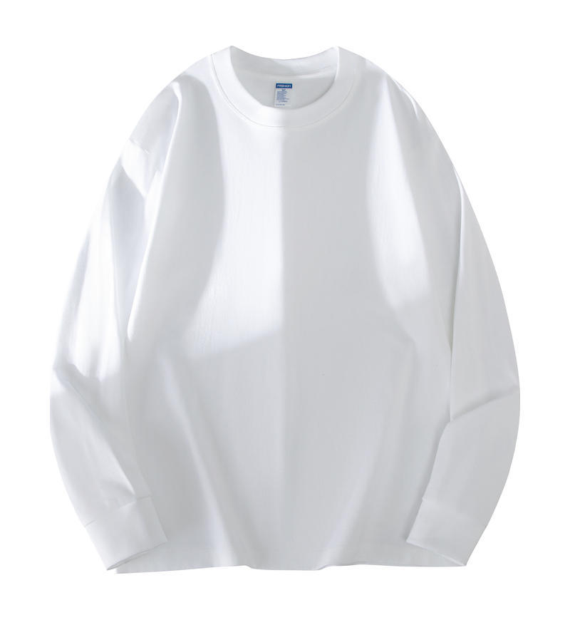 260G schwerer vielseitiger reiner Baumwoll-Rundhals-Pullover mit langen Ärmeln für Damen, einfaches einfarbiges Unterhemd, lockere Schultern, Kleidung mit langen Ärmeln