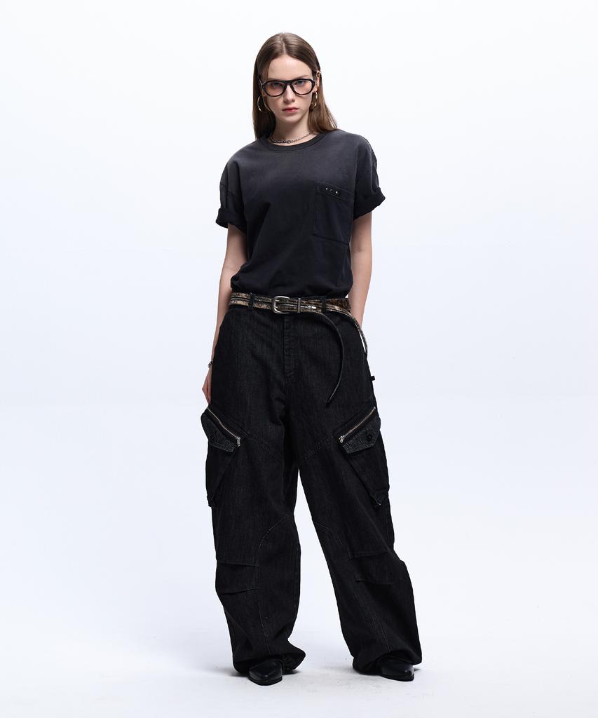 Aleseueseussi Rivet Pocket Washing T-Shirt - Black