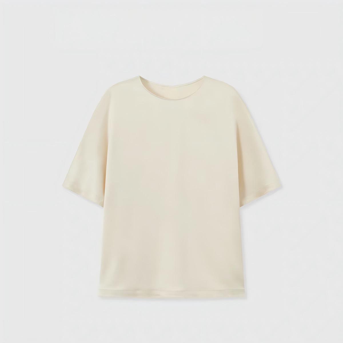Women s Lightweight Silk-Blend Round Neck Short-Sleeve Summer Top Small шампанского