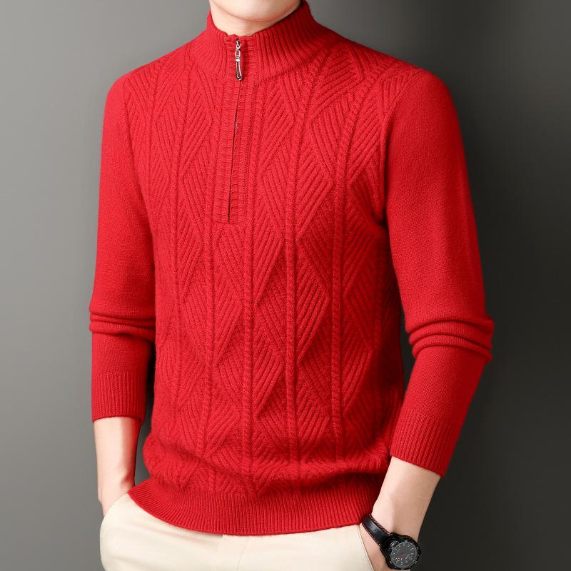 Men's High-End Half-Zip Winter Sweater - Thickened, Warm, Business Casual Pullover Knitwear
