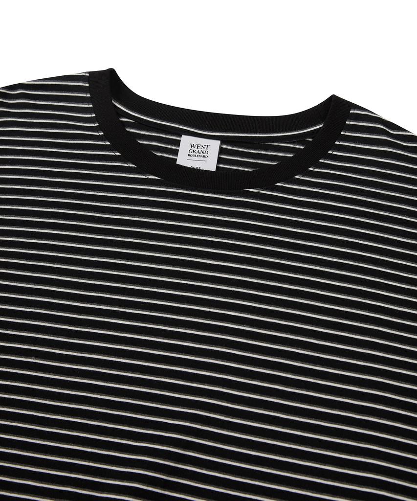 WEST GRAND BOULEVARD Semi-Over Stripe Long Sleeve Black