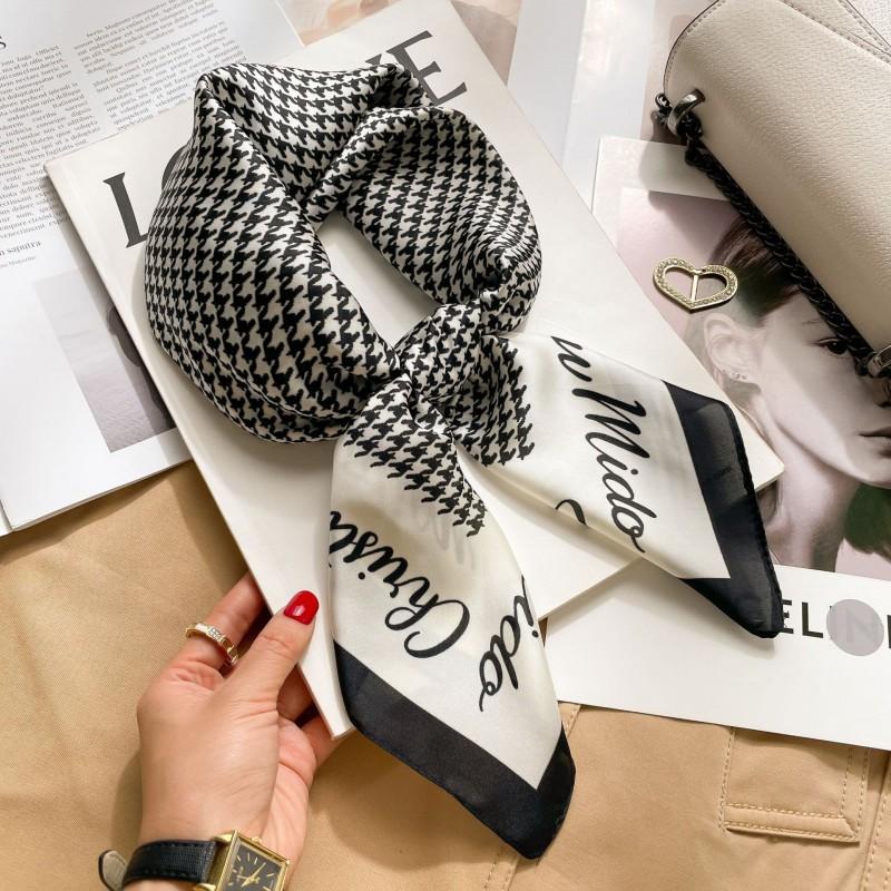 Elegant Silk-Like Square Scarf Women Korean Style Print Neck Lightweight 70x70cm Nylon Fashion Accessory