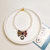 Pet Bowknot Adjustable Collar Cat Jewelry Pendant Princess Pearl Necklace Puppy Collar Decorative Dog Collar Accessories