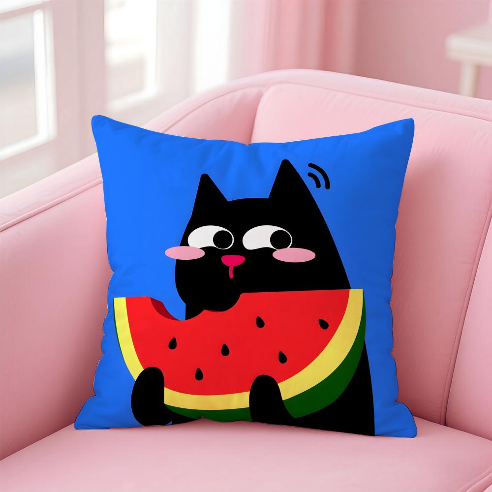 Cute cat illustration Cushion Cover Pillow Case Soft Friendly Fabric Concealed Zipper