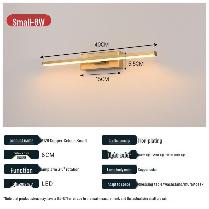 LED Bathroom Mirror & Bedside Lamp - Rotatable Mirror Lighting for Makeup & Art