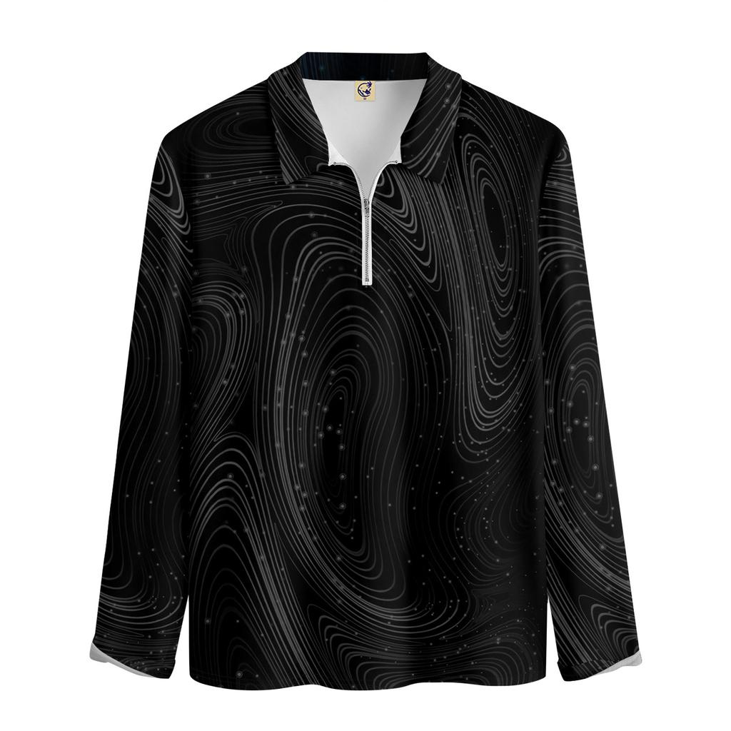 Men'S Lapel Long Sleeve Printed Casual Top Loose Sports Lapel Shirt