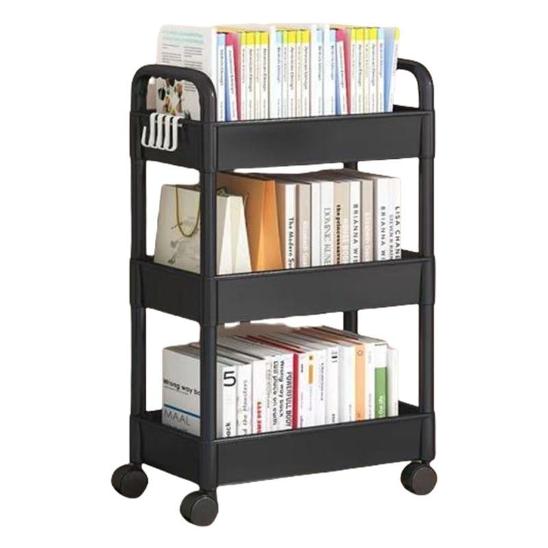 Пластиковая тележка-органайзер на 3 яруса с колесами многоцелевая для ванной комнаты кухни мобильная стеллажная система тележка-органайзер чёрный 1350₽