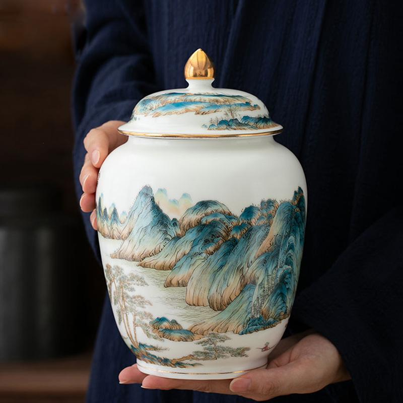 Ceramic Tea Landscape Decoration Storage Jar Grain Sealed Kitchen Container
