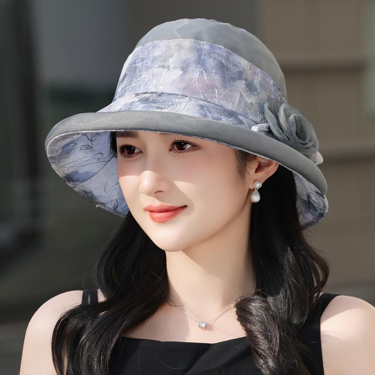 

Елегантний жіночий французький літній капелюх-відро із захистом від сонця та квітковим дизайном M (56-58cm) сірий