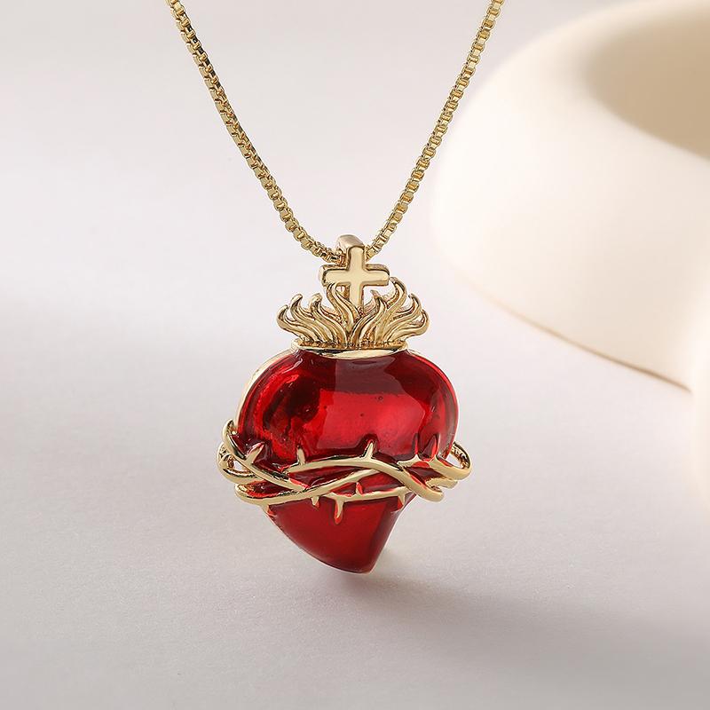 Fashion Red Oil Dripping Heart Pendant Necklaces For Women Gold Color Copper Party Jewelry Female