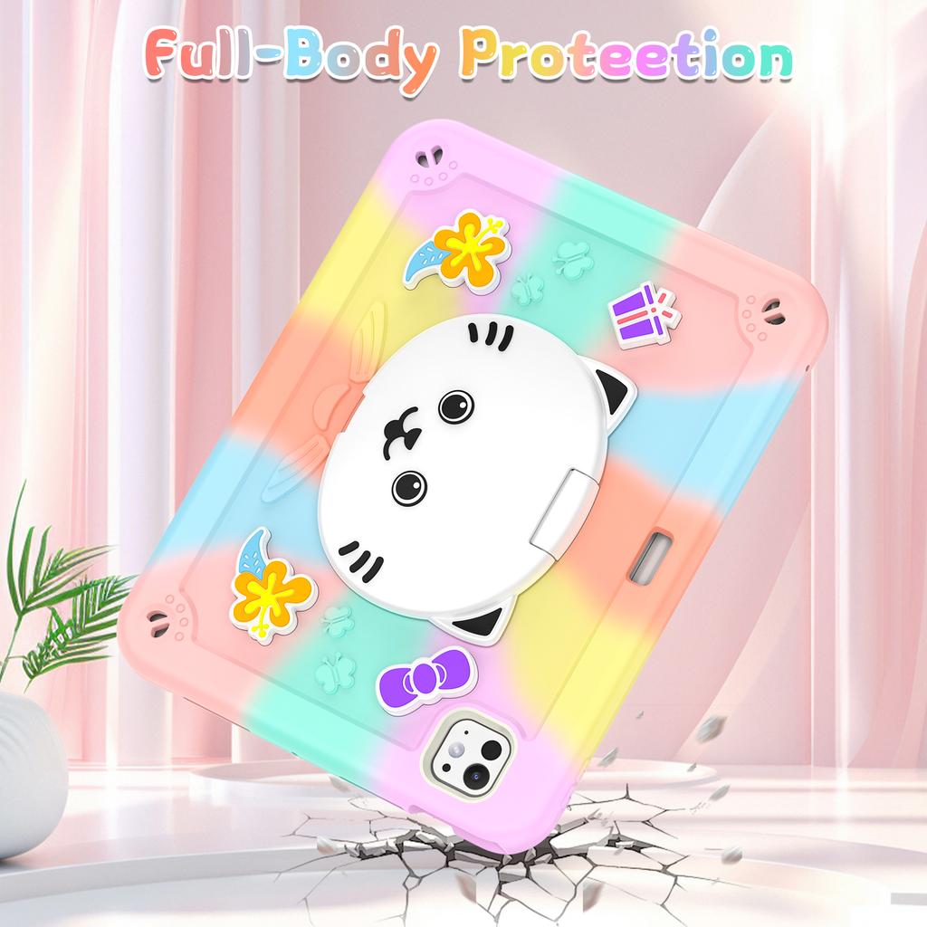 For iPad Pro 11 (2025)/11 (2024) Case with Cat Kickstand PC + Silicone Colorful Tablet Cover