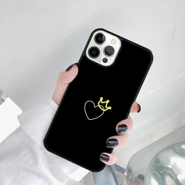Black Simple Lines Love Heart black Phone Case Cover For iPhone 17 Air 15 Pro MAX 16 Plus 14 12 11 13 coque