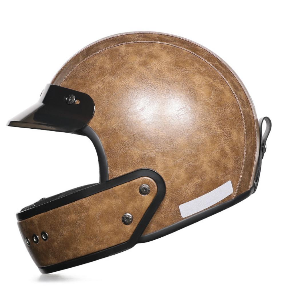 Vintage Helmet Leather Lined Motorcycle Full Helmet Removable Chin Locomotive Men's and Women's Lightweight Small Shell