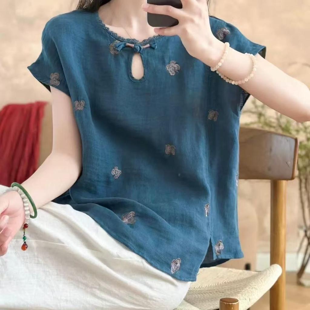 Plus Size Women's Summer Retro Comfortable Blouse Cotton Linen Office Lady Fashion Arrival Trendy Breathable