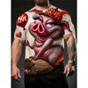 Men's Fun Animal Pig Print Short Sleeved T-shirt Creative Personality Large Loose Sports Casual Fashionable Comfortable Soft Breathable T-shirt