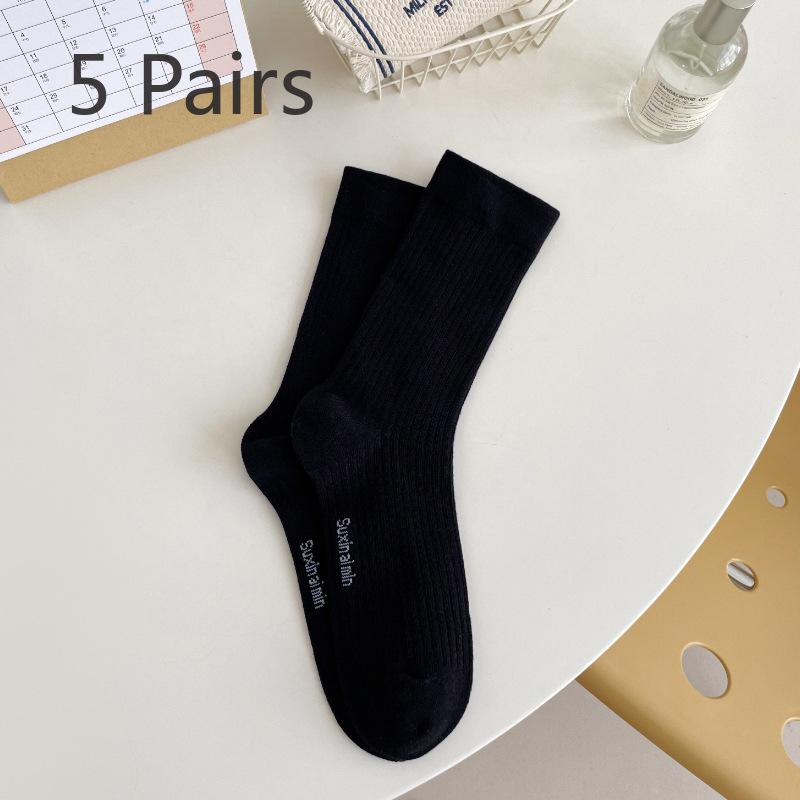 5 Pairs of Women's Cotton Fashion New Style Medium Tube Pile Socks