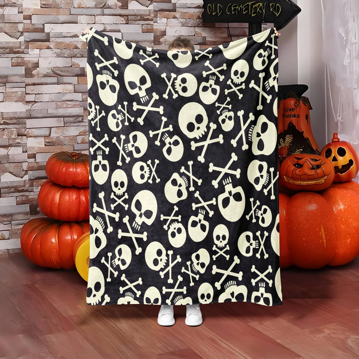 1PC Halloween arts Throw Skeleton Ghost art Skull horrible arts Thin Blanket Gifts for Couch Bed Car Home Camping all season use 75X95CM