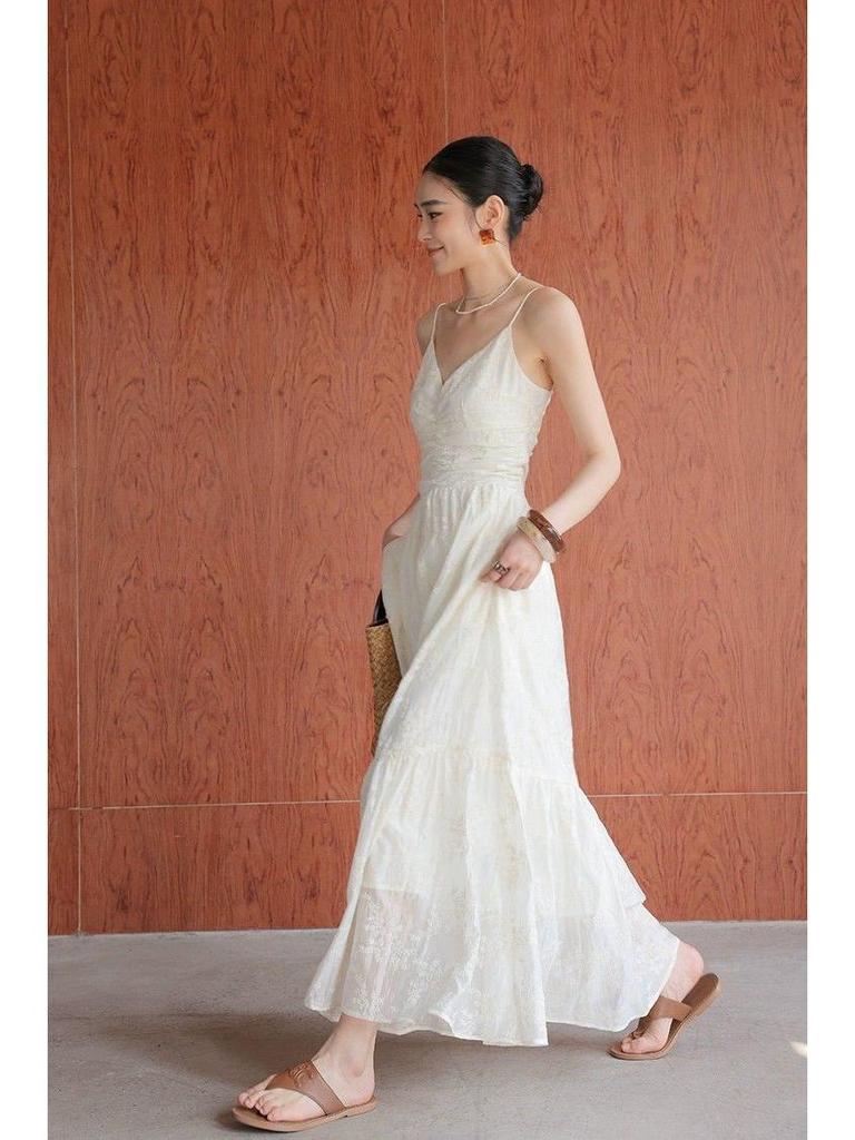 Off-White Spaghetti Strap A-Line Dress - Slim Fit, Summer 2026 Collection