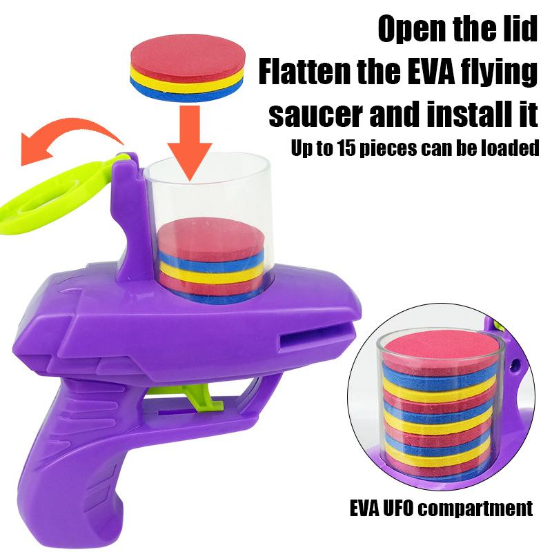 Fun Cat Toy Creative Flying Saucer Gun Paired with 15 Reusable EVA Flying Saucer Pet Hunting Interactive Toys for Dogs and Cats