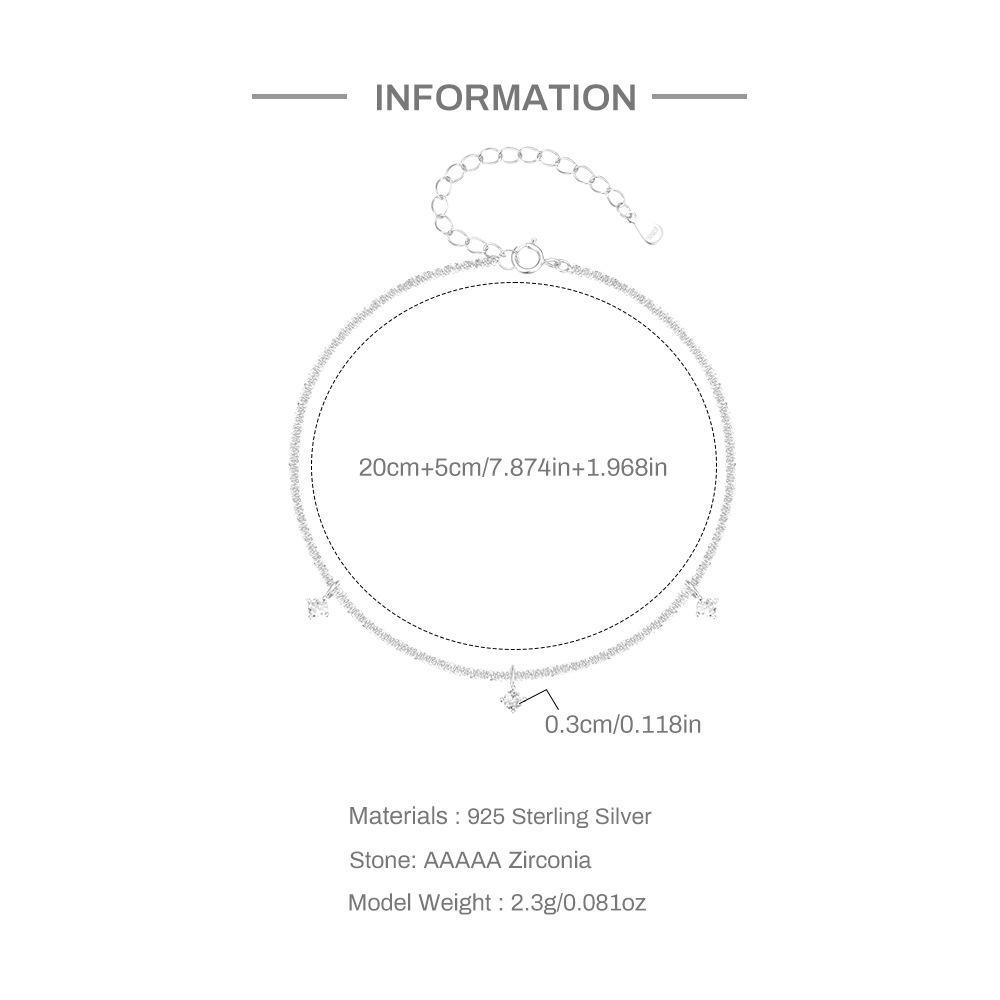 Fashion Summer S925 Sterling Silver Single-Layer Adjustable Cauliflower Chain Three Zircon Pendant, Anklet