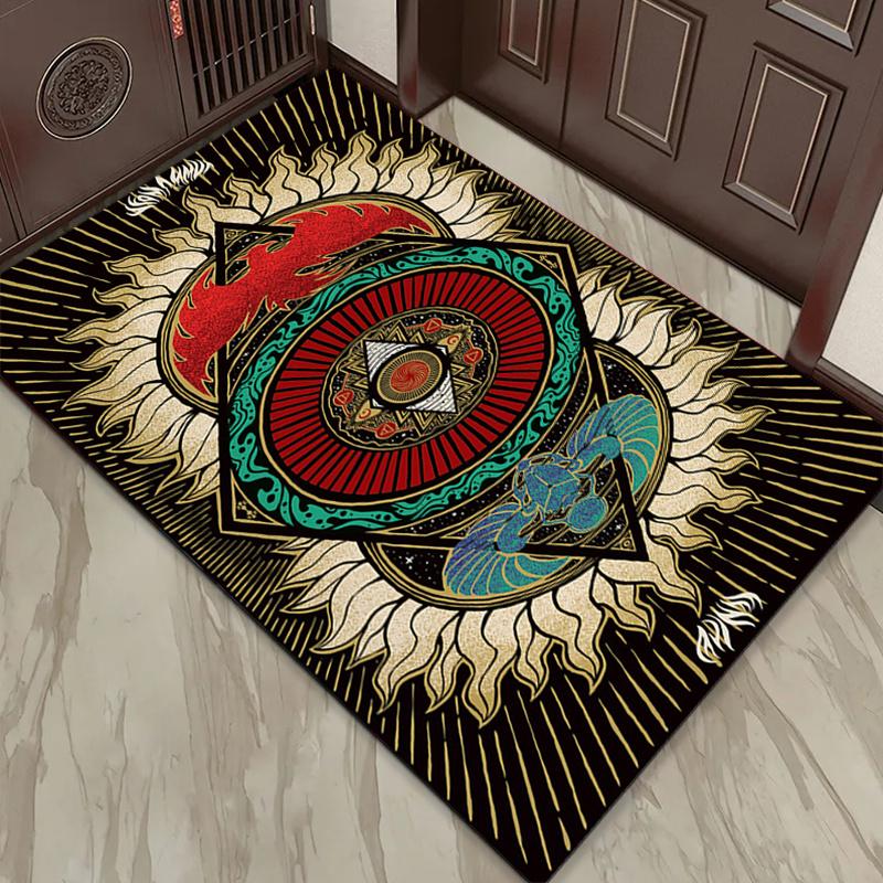 Aztec Sun Rug for Boho Living Room - Vibrant Tribal Design, Large Size Carpet, Ethnic Home Decor Skid resistant carpet