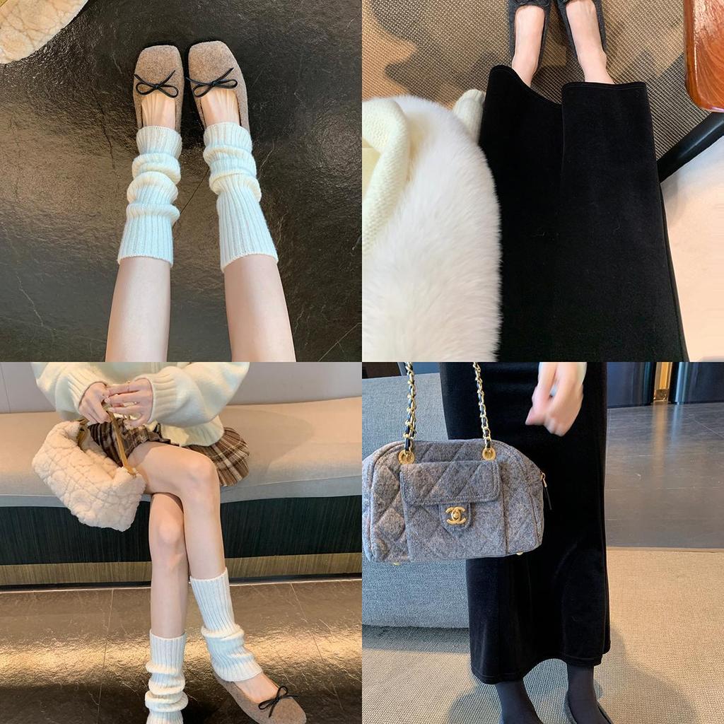 Wool version~ Grape mother has the same versatile autumn and winter bow woolen plush warm shallow mouth ballet single shoes for women