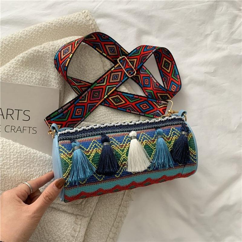 

Женская сумка с кисточкой Модная женская сумка в этническом стиле Цилиндрическая сумка через плечо Сумка на одно плечо One Size озеро синий