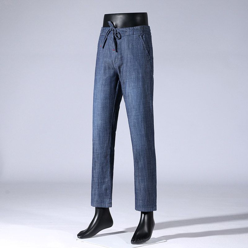 Foreign Trade End Order Cut Label Summer Export Lyocell Jeans Dark Blue 2XL