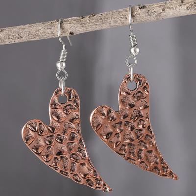 Kolczyki wiszące w kształcie serca w stylu vintage, z młotkowanym wzorem, w kolorze retro miedzianym, w stylu etnicznym, biżuteria boho, prezent na Walentynki dla zakochanych kobiet