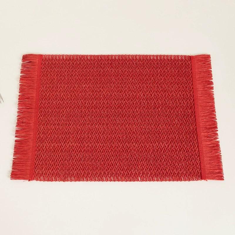 4 PCS Boho Tassel Paper Woven Braided Placemats 12x18inch Aesthetic Natural Rustic Place Mats for Dinner Party Beach Table Decor