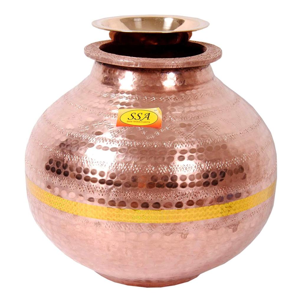 Matka-Wasserspender aus reinem Kupfer, Behältertopf mit 1 Glasbecher, 6,5 Liter (Braun)- 2er-Set, Diwali-Geschenkartikel