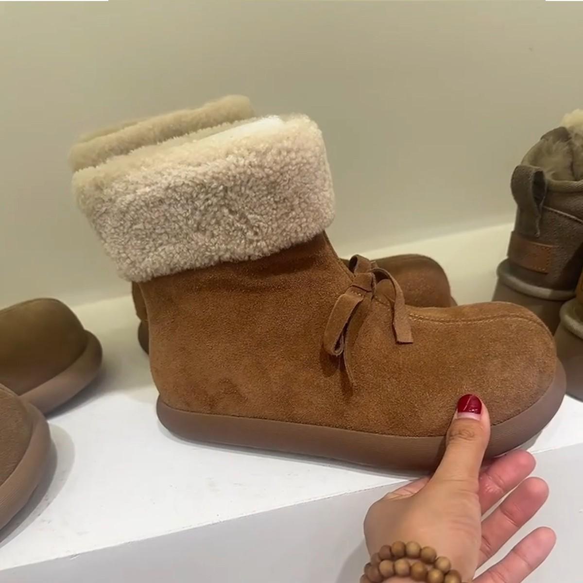 

Women s fashion lightweight height-enhancing soft sole winter warm fur one snow boots padded mid-calf lined non-slip casual sports cotton boots 35