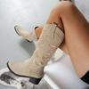 Cowboy Print Knee High Boots Women High Heels Shoes 2025 Trend Designer Chunky Zipper Chelsea Boots Casual Pumps Mujer Botas