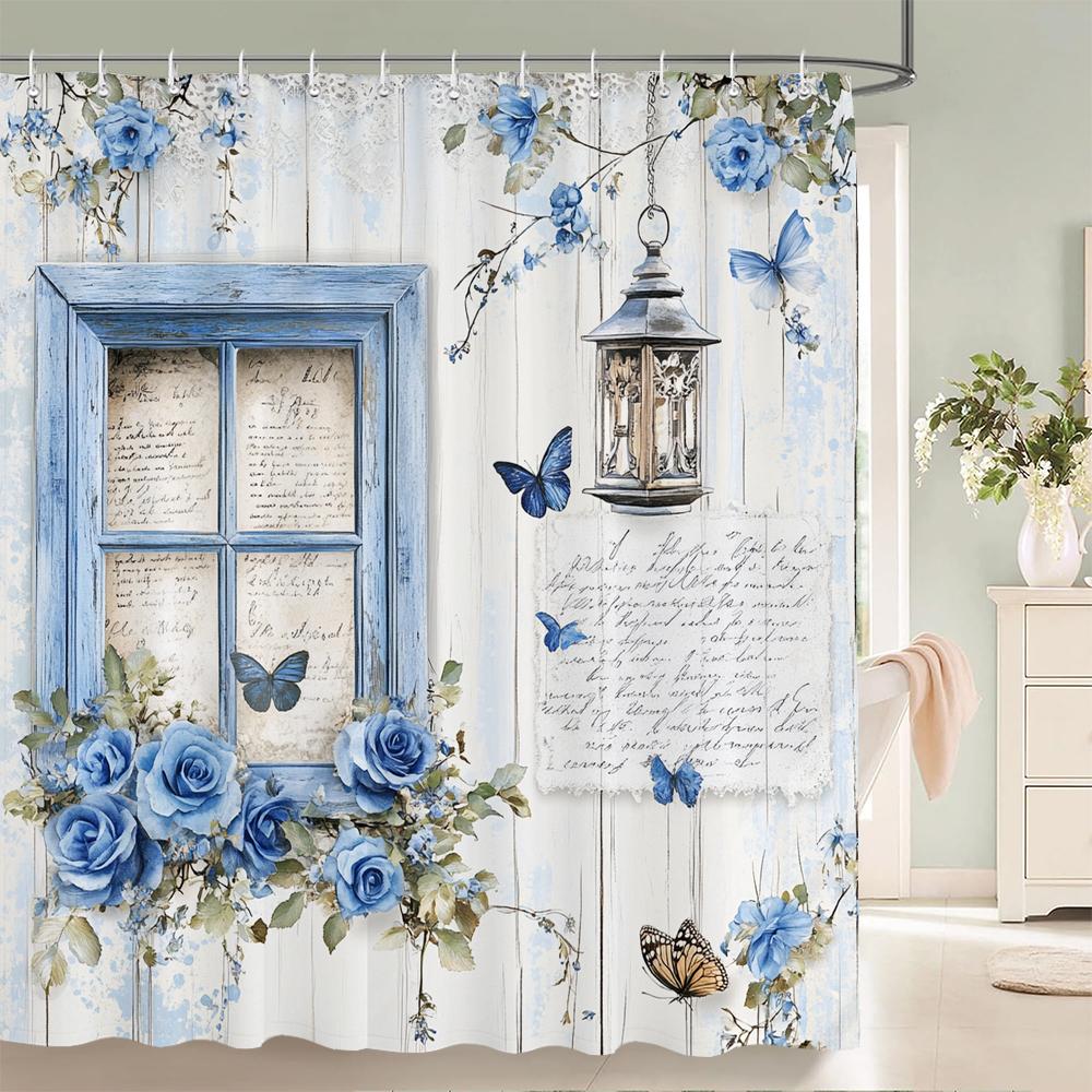 Eleganter Blumenvorhang 180x180cm Floral bedruckter Duschvorhang Polyester Badvorhang Badezimmerdeko Waschbar mit Haken