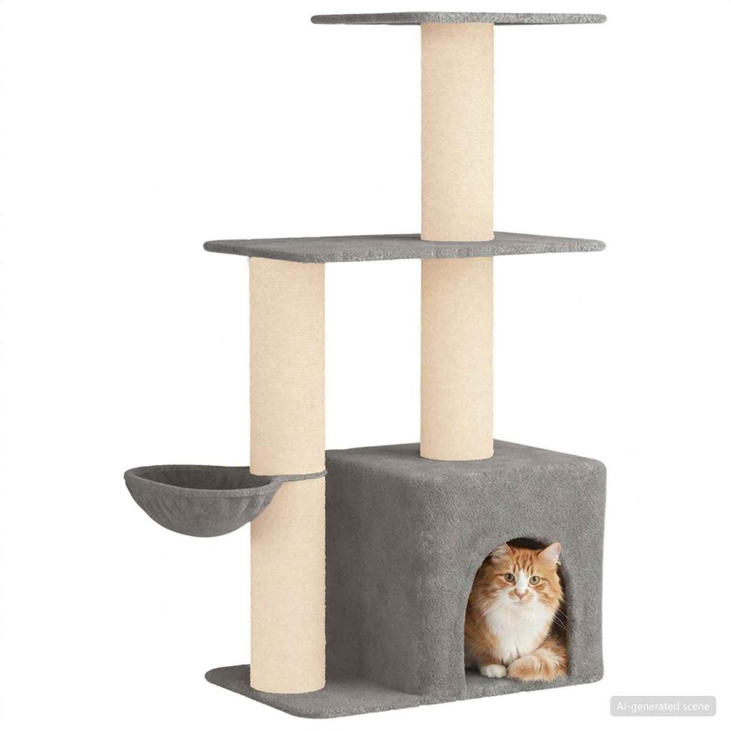 Cat Tree with Sisal Scratching Posts Light Gray 133 Cm