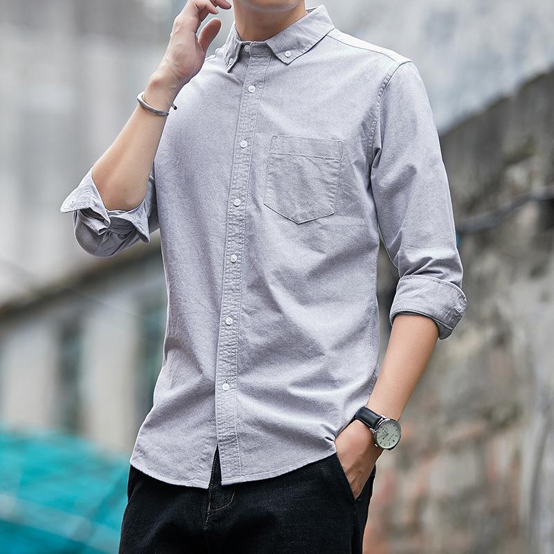 Pure Cotton Men's Shirt Long Sleeve New Spring Oxford Cloth Solid Color Slim Business Casual Cotton Shirt for Men