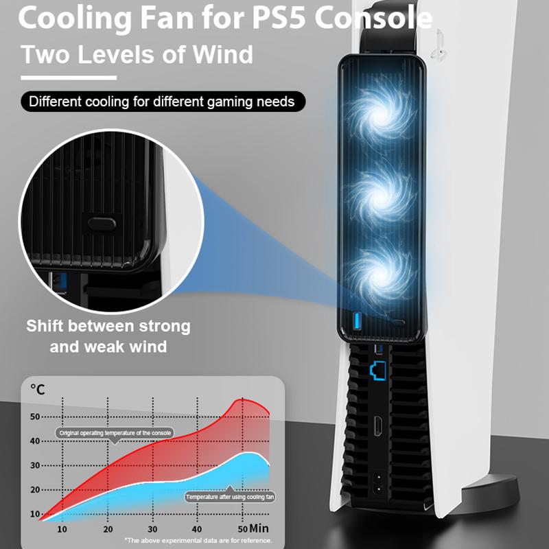 For PS5 Game Console ABS Cooling Fan 2-Gear Wind Heat Dissipation USB Fan Cooler