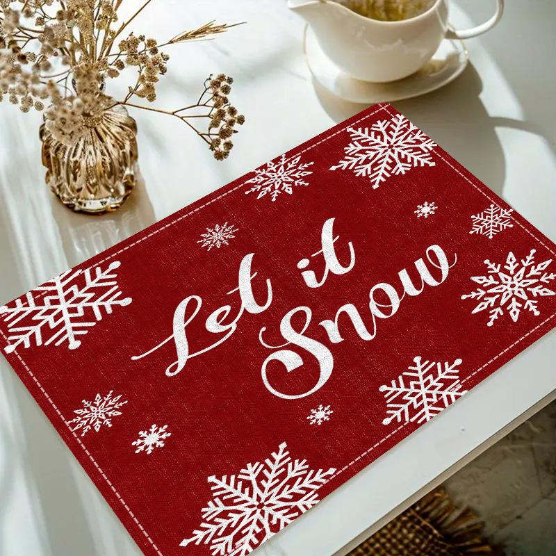 Christmas Linen Placemat Table Coffee Mat Red Nose Reindeer Snowflake Merry Xmas HO! Holly Leaf Ball Plaid Decorative Coasters