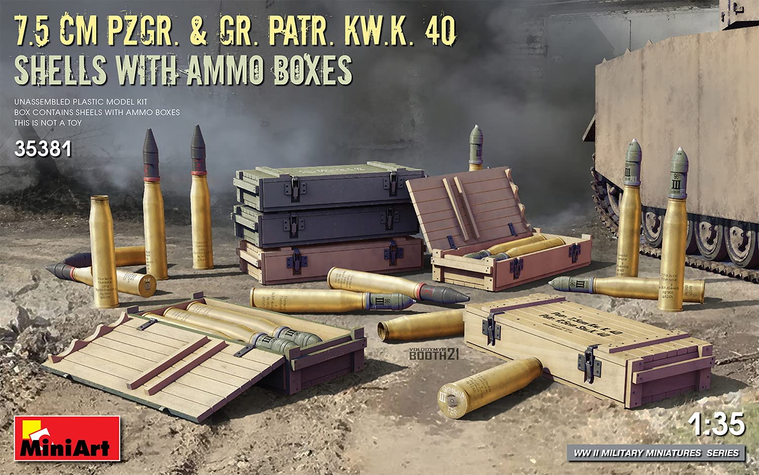 

Miniart Scale Shell and Ammunition Box Set Plastic Model MA35381 1/35 7.5cm Pzgr./Gr.Patr.Kw.K.40