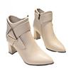 Womens Pointed Toe Chunky Heel Side Zip Ankle Boots PU Leather Fashion Winter Short