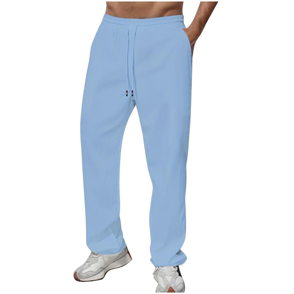 Men's Athletic Casual Pants, Straight Leg Loose Fit Pocket Drawstring Trousers
