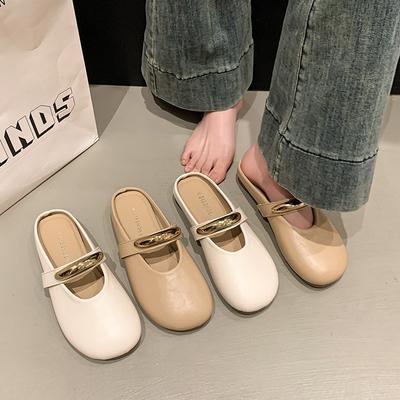 Temperament Shallow Single Shoes Women's Summer New Mary Jane Soft-soled Doudou Shoes One Foot Bag Head Half Slippers