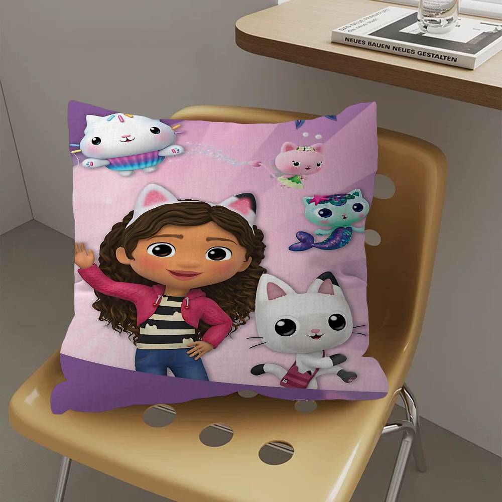 K-Kids G-Gabbys D-Dollhouse Pillow Covers Cartoon Sofa Decorative Home Double-sided Printing Short Plush Cute Cushion Cover