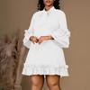 D3248 European & American Plus Size Women's Loose Casual Dress with Ruffle Sleeves and Tie